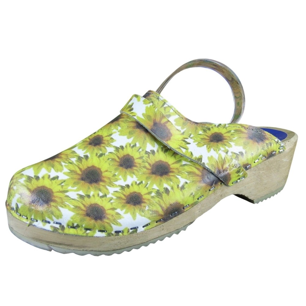 Cape‎ Clogs Women's 37 Sunflower Leather Wooden Clog Slip-On Comfort